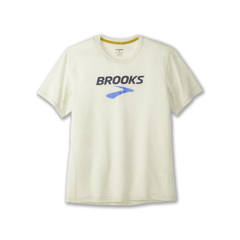 Brooks Distance Graphic - Mens Short Sleeve Running Shirt - Heather Honeydew/Legacy/White (94132HLSY